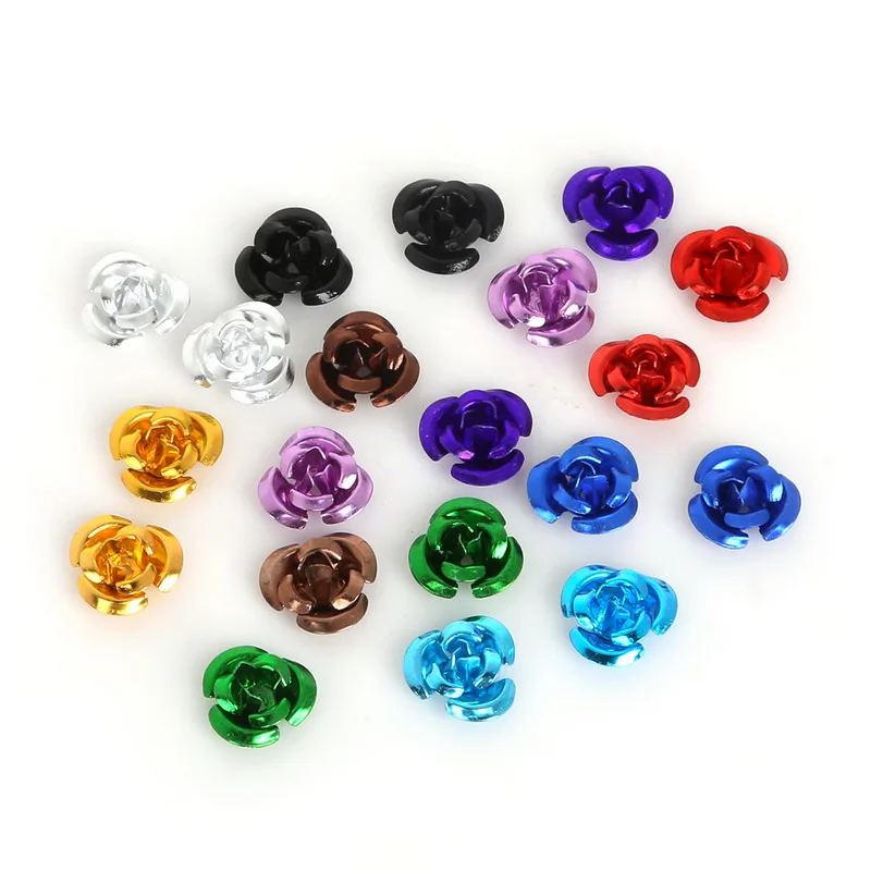 100PCS 4/5/6mm 3D Mini Artificial Aluminum Rose Flowers Head For Wedding Decoration Art Craft DIY Party Home Decorative Supplies