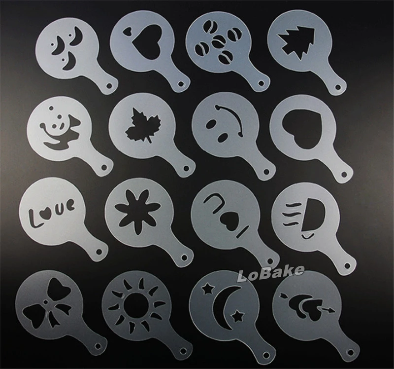 

(16 pcs/set) Newest various designs heart tree shape christmas valentine's day coffee stencils mold for DIY drinking decoration