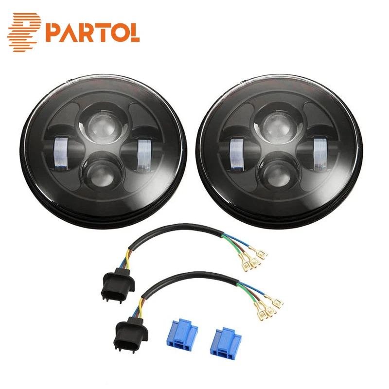 

Partol Round 7 inch LED Headlight H4 H13 Headlamp 12V 24V 80W PAR56 For Jeep Wrangler Land Rover Angel Eye Hi-Lo Beam Halo Ring