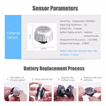 TPMS Car electronics Wireless Tire Pressure Monitoring System with External Replaceable Battery Sensors LCD Display CAREUD U903