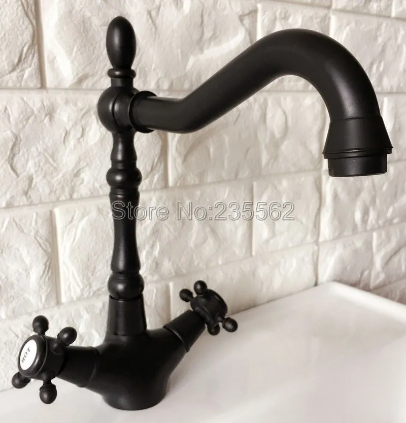 

Black Oil Rubbed Bronze Dual Handle Kitchen Sink Faucet Deck Mounted Washbasin Faucets Cold and Hot Water Mixer Taps lnf383