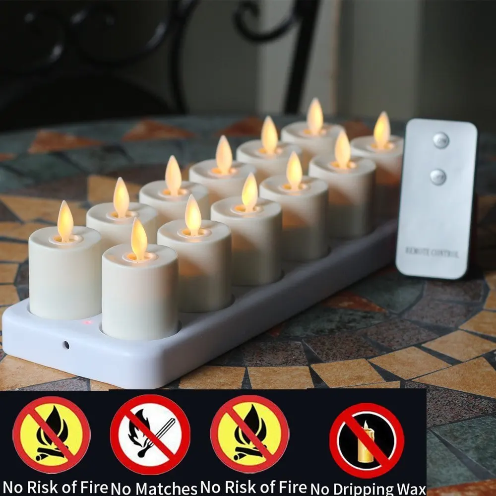 12pcs Remote Ready Rechargeable Flameless Tea Light LED Candles Light