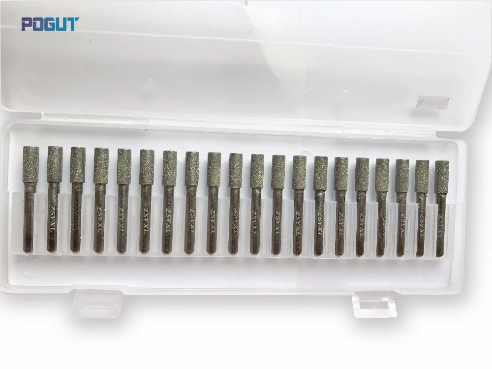 Length 60mm Diamond Burs Set DREMEL 8mm Cylindrical Head 6mm Shank Rotary Tool Drill Bit for grinding jade, stone, marble, glass