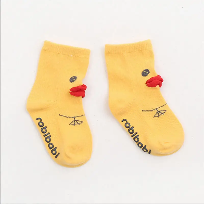 Нескользящие Детские Зимние Носки с рисунком утки хлопковые теплые носки до лодыжки для маленьких мальчиков и девочек От 0 до 4 лет - Цвет: Цвет: желтый
