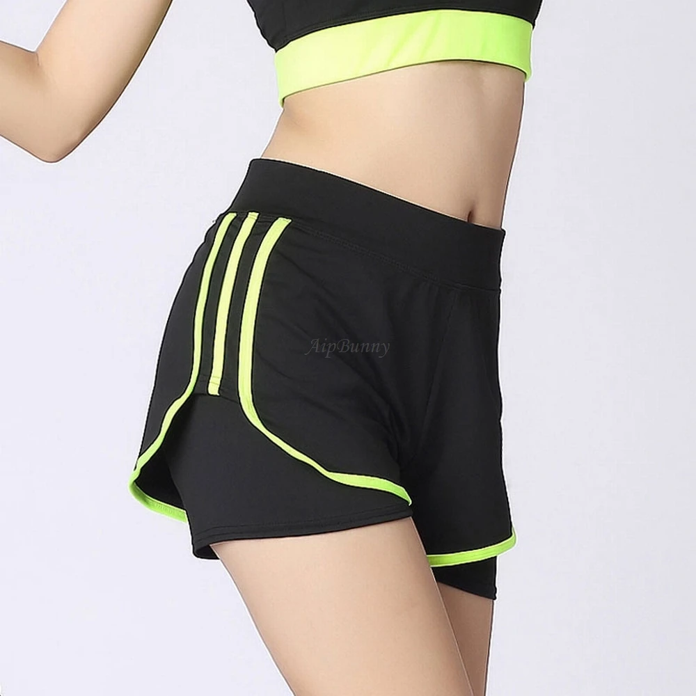 Леггинсы в полоску с завышенной талией для бега Ложные в двух частей шорты для йоги Женская Спортивная одежда для фитнеса эластичный бег