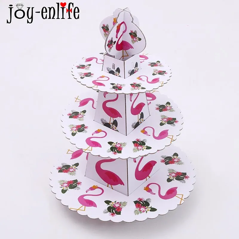 

Flamingo Party 3 Tier Round Foldable Paper Cake Stand Birthday Party Decoration Kids Cake Holder Wedding Tropical Party Supplies