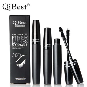 

QiBest Brand 3D Fiber + Curling Lengthening Black Mascara Makeup Long Lasting Waterproof Natural Eye Lash Cosmetics