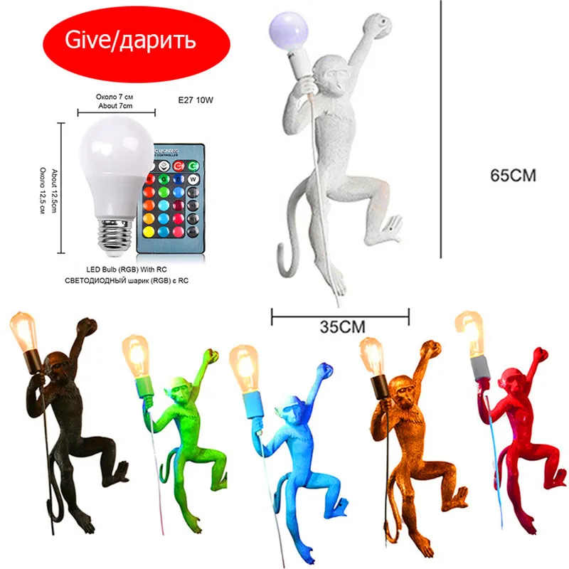 Скандинавские фигурки обезьян из мастики лампа Led подвесной светильник гостиная ресторан лампа для спальни Кухонные светильники подвеска 7 цветов - Цвет корпуса: wall lamp