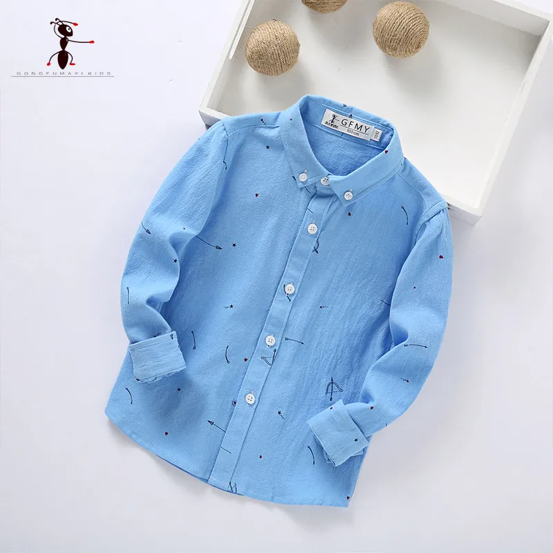 Kung Fu Ant/рубашки для мальчиков; цвет розовый, белый, синий; для студентов; теплые костюмы с длинными рукавами; хлопковые блузки с отложным воротником; домашняя одежда; коллекция 178602 года - Цвет: Blue