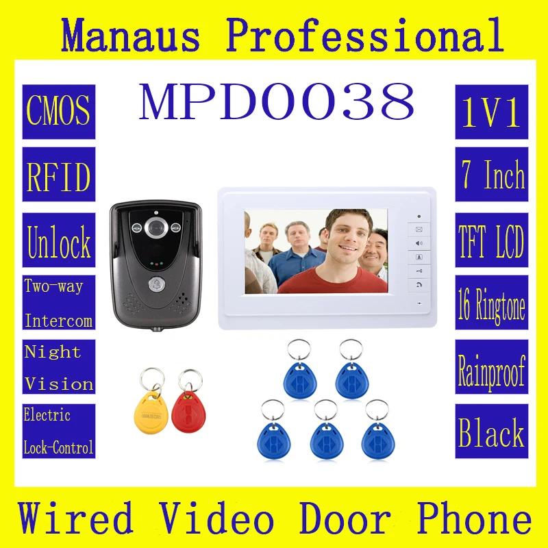 

High Quality New Grey 7 Inch Video Door Phone Doorbell Intercom System RFID Keyfob IR Camera D38b