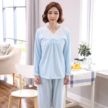 

Brand 100% Cotton Long Sleeved Women Pajama Sets Lady Pijamas Pajama Sets Elegant Sleepwear Mujer Pyjamas femme 4XL Clothing