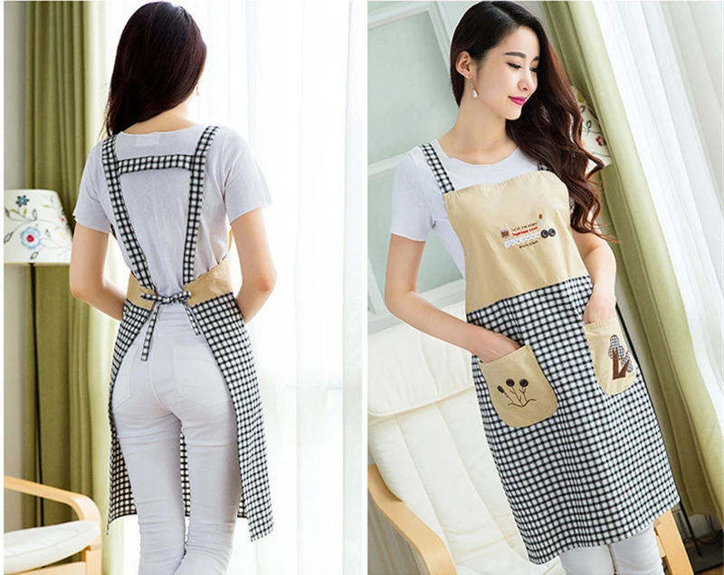 8 Plaids Pattern Apron Woman Adult Bibs Home Cooking Baking Shop Cleaning Aprons For Pocket Kitchen Accessory Waterproof And Oil