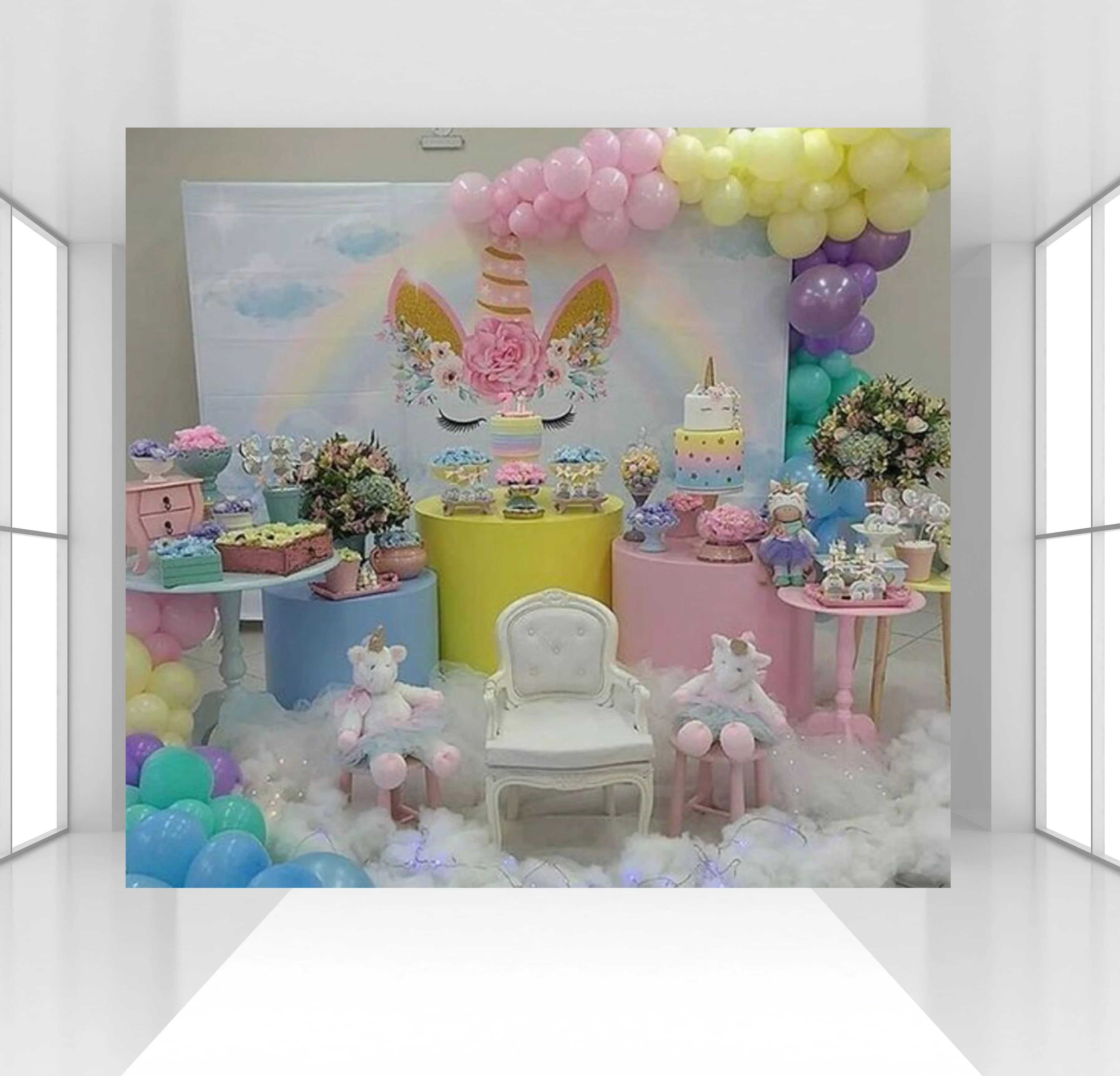 

unicorn backdrops personalized dessert table decors background with rainbow cloud newborn birthday Party Backdrops photocall