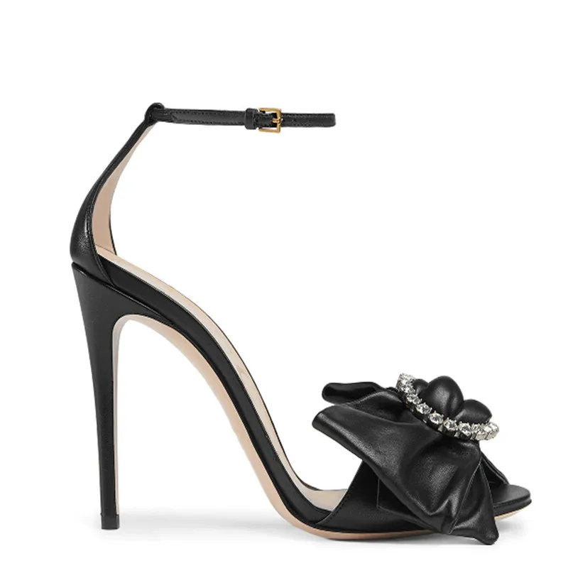As Peep Stiletto Souliers Talons Toe noeud 2019 Élégant Designers Diamants Dames Arc Boucle Femmes Chaussures Marque Sandales Hauts Anneau Cheville Picture À OqCRA
