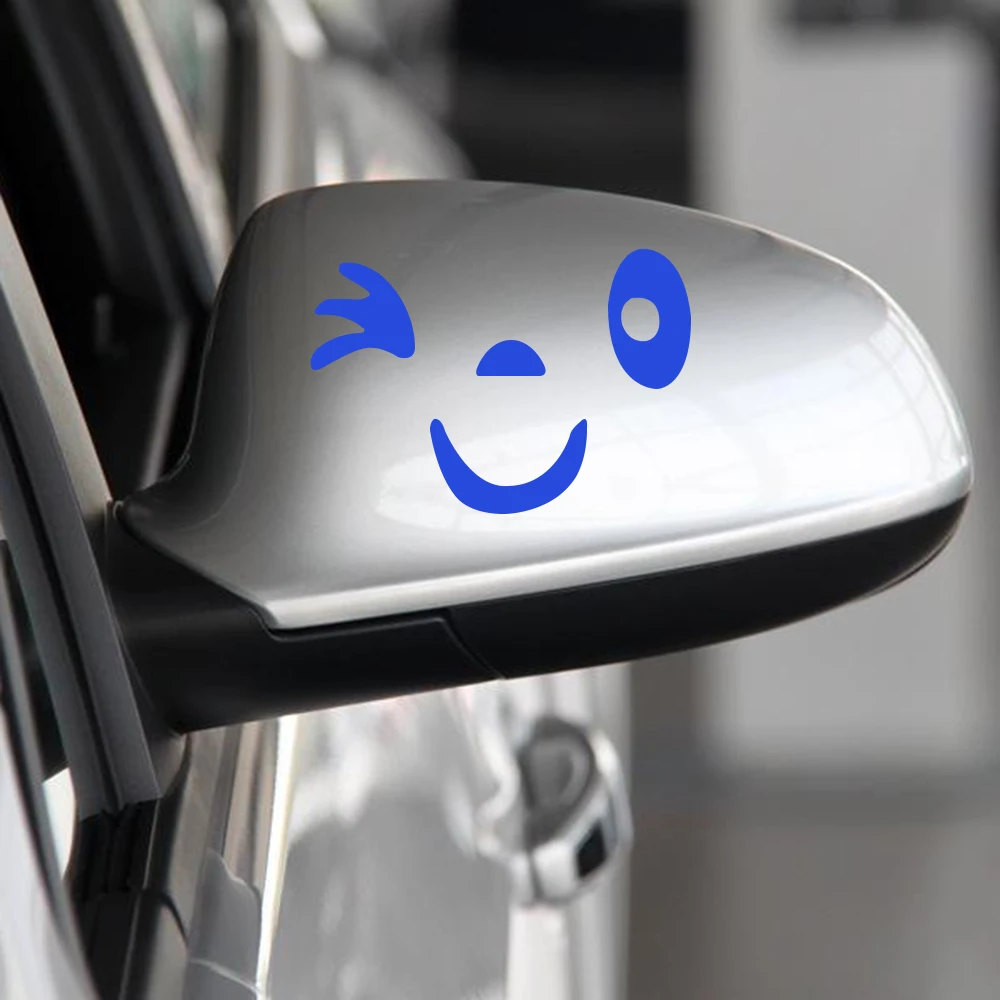 

2PC 3D Design Smile Face Decoration Reflective material Decal Suitcase Sticker For Car Side Mirror Rearview DIY Sticker
