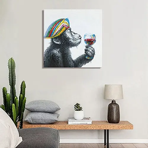 Billige Top Künstler Reine Hand bemalt Hohe Qualität Moderne Kunst Trinken Gorilla Kunst Ölgemälde Abstrakte Lustige Tier Affe Öl malerei