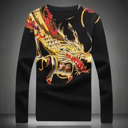 Для мужчин пуловер вязаный свитер 2018 новая зимняя утепленная Утепленная одежда Китайский национальный дракон печати Для мужчин джемпер