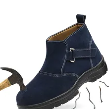 Рабочая безопасная сварочная обувь; сезон весна-осень; ботильоны из натуральной кожи на платформе; мужская повседневная обувь; большие размеры; модельная обувь со стальным носком