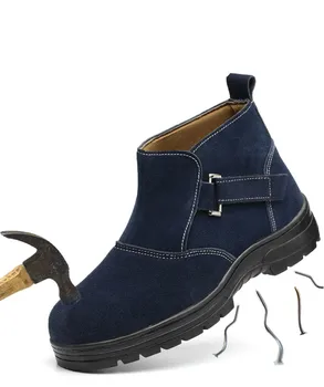 Working Safety Welding Shoes Spring Autumn Genuine Leather Platform Ankle Boots Mens Casual Big Size Welder Dress Steel Toe Cap big size men fashion breathable steel toe cap working safety shoes genuine leather slip on tooling boots protection footwear