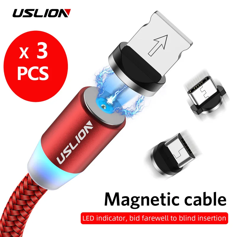 

USLION 2M Magnetic Micro USB Cable Type C For iPhone XS Max X Phone Charger Wire For Samsung Xiaomi Huawei P30 Pro Magnet Cable