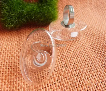 

new arrival 50pcs/lot 40*25*15mm oval glass Cylinder bubble bottle with ring 15mm