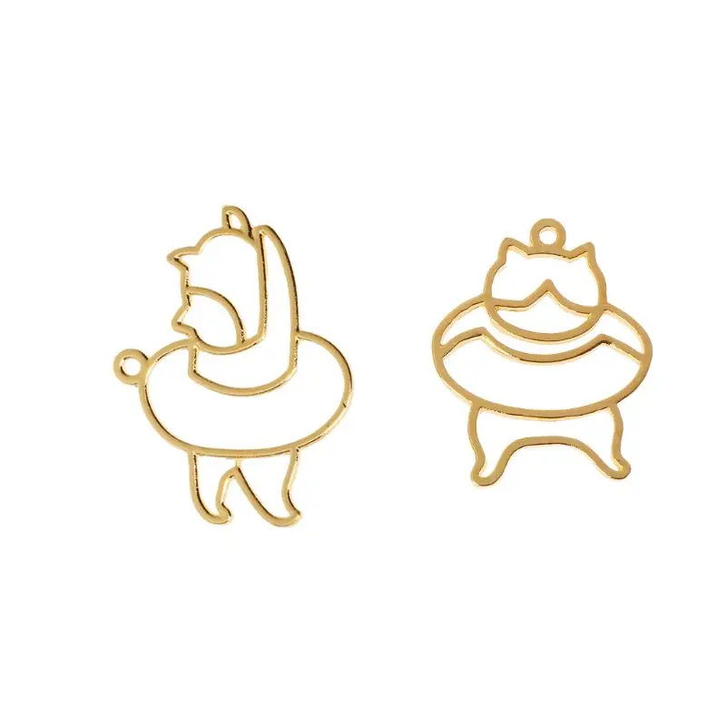 

2Pcs Swimming Cats Metal Frame Pendant Open Bezel Setting UV Resin Jewelry DIY Drop Ship W2952001
