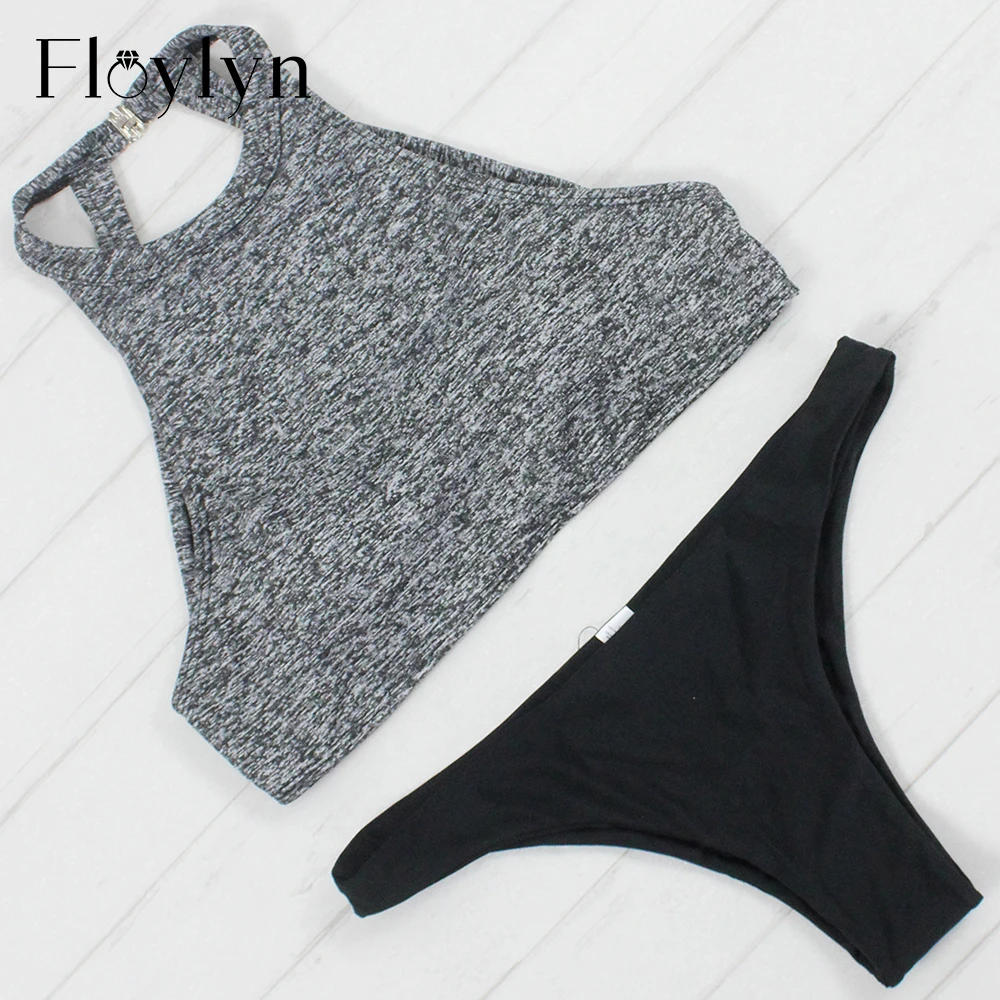 Floylyn мягкий комплект бикини с лямкой на шее сексуальный короткий топ высоким