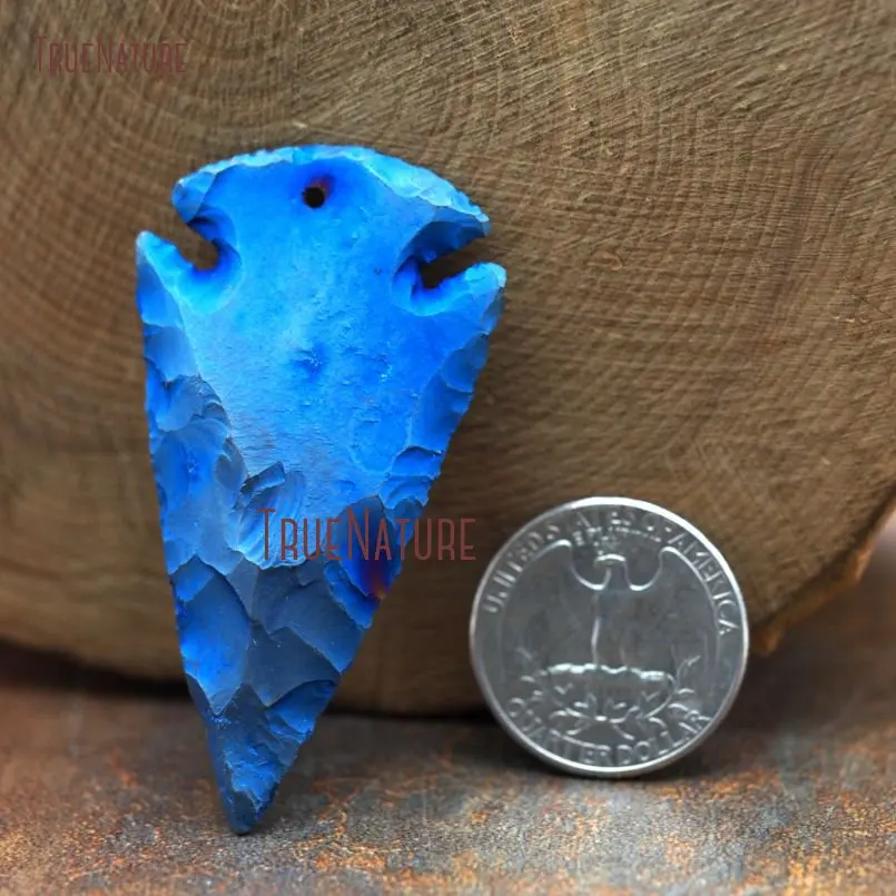 20171208-PM8215- Blue Flint Pendant Titanium Hammered Arrowhead Pendant_5