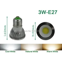 E27 Светодиодный точечный светильник COB, 3 Вт Точечный светильник, теплый/холодный Whtie внутренний ламповый светильник s CE ROHS Гарантия 3 года X 4 шт