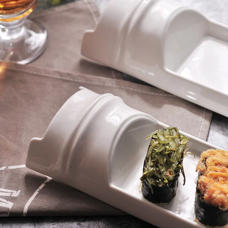 Чисто белая керамическая бамбуковая тарелка, длинное блюдо для суши, креативный японский набор посуды, поднос, куриные крылья, десертные тарелки для торта