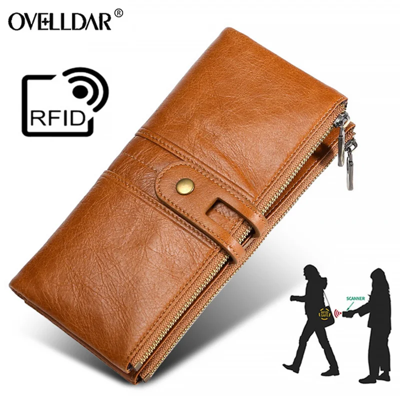 

RFID Women Wallet Long Zipper Genuine Leather Ladies Clutch Bags With Cellphone Holder High Quality Card Holder Purses new 2019