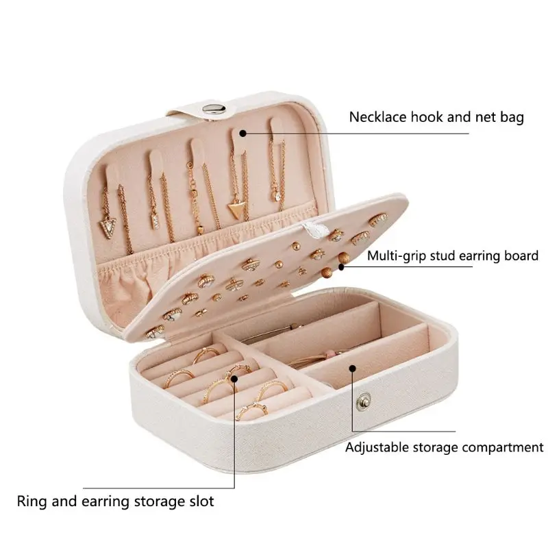 

Jewelry Storage Box Multi-functional Organizer Compartment Earrings Necklace Bracelet Ring Case Portable High-end Fashion Girls