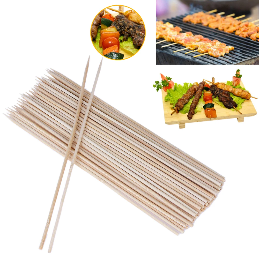 

100pcs Wood BBQ Stickers 25cm/20cm Long Barbeque Skewers Kebab BBQ Sticker Outdoor Picnic Family Party Barbecue Accessories