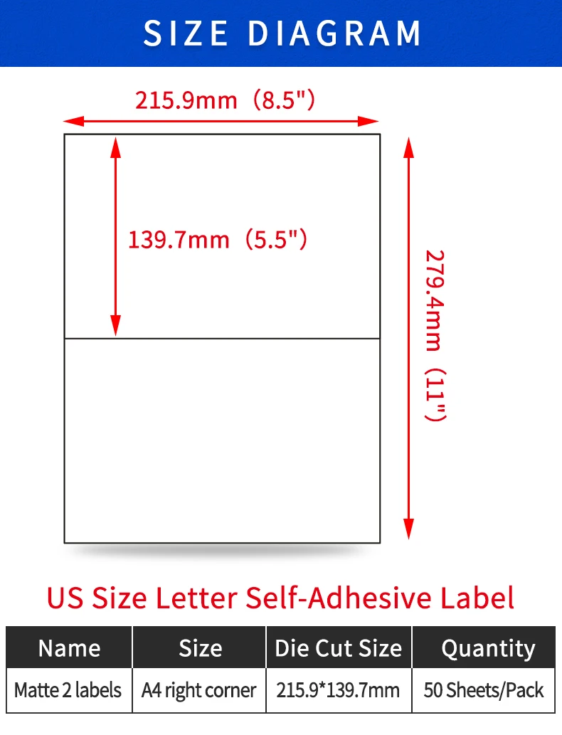 JETLAND половина листа самоклеющиеся этикетки для лазерных и струйных принтеров(50 листов, 100 наклеек) 5,5x8,5 cm, белый пакет