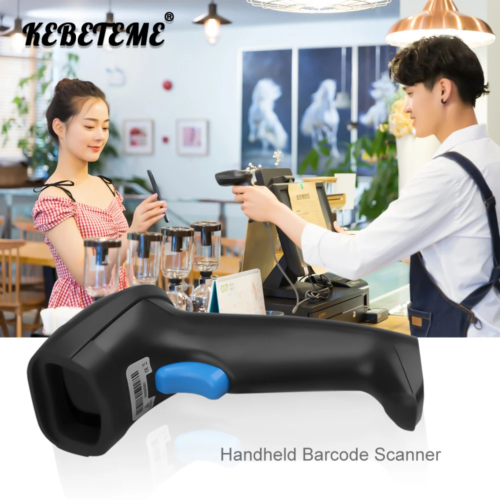 

KEBETEME Barcode Scanner Portable USB Wired Handheld Laser Light Scanner For Supermarket Store For IOS Android IPAD