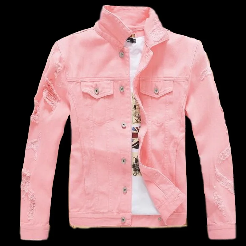 

2019 NEW VXO New Style Men's denim outerwear men's denim jacket fashion denim denim jackets thin coat classic white red pink