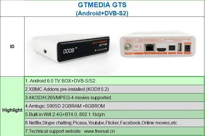 Freesat GTmedia GTS Android 6,0 4K Smart tv BOX Amlogic S905D комбинированный DVB-S2 спутниковый ресивер 2G/8GB BT4.0 телеприставка cccam m3u