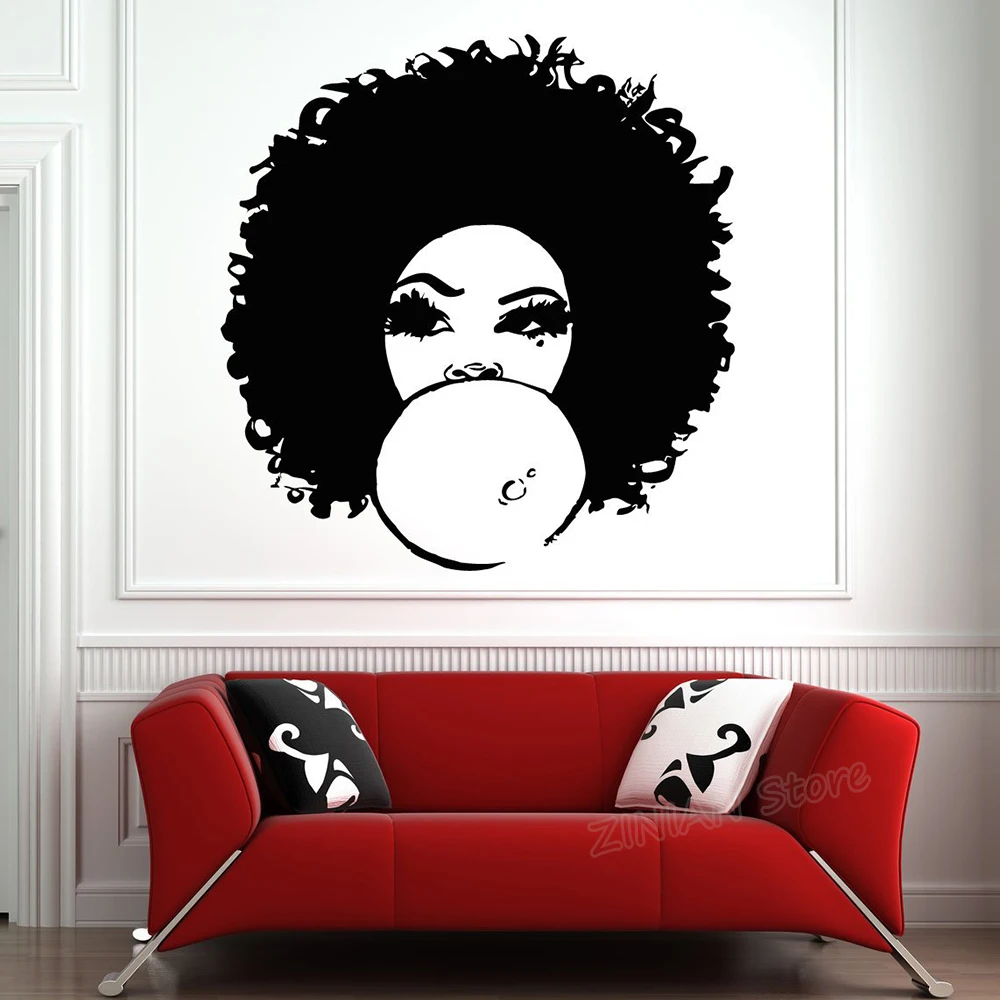 

Fashion African Woman Wall Decal for Girls Bedroom Beautiful Afro Girl Curly Hair Salon Tribal Home Decor Wall Stickers D124