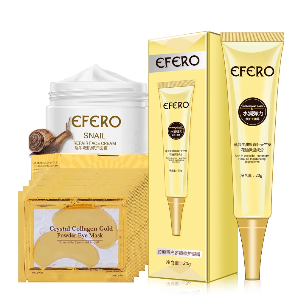 

7Pcs/Set Snail Skin Care Set Natural Collagen Face Serum Eye Cream Smooth Anti-aging Tighten Skin Essence Whitening Eye Masks