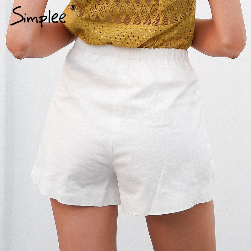 Simplee التعادل يصل سستة منقوشة السراويل المرأة أسفل حلقة الشارع الشهير الصيف السراويل 2018 عارضة الأبيض سستة عالية الخصر السراويل فام