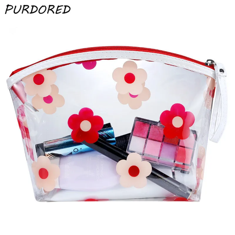

PURDORED 1 pc Clear Flower Cosmetic Bag Waterproof PVC Floral Zipper Women Makeup Pouch Toiletry Organizer Bag Dropshipping