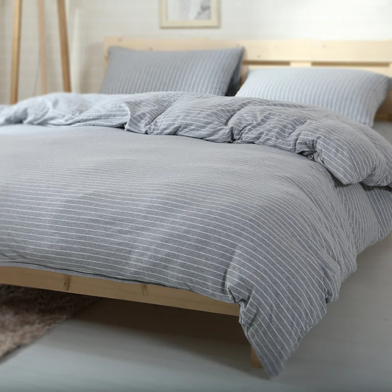 

4PCS Bedding Set Knitted Bedlinen Cotton Naked Bed Sheet Striped Full/Queen/King Duvet Cover Pillowcase Flat/Fitted Bedsheet