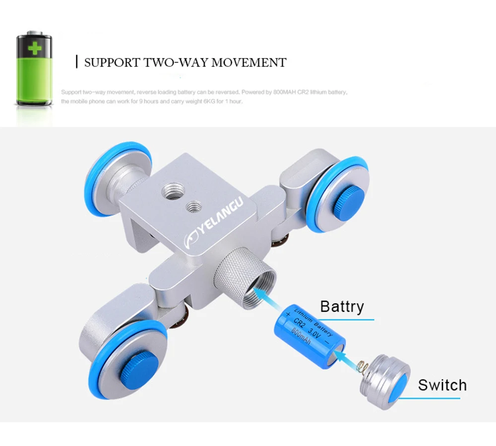 YELANGU Камера видео стабилизационная система моторизованный Электрический ползунок двигатель Долли для грузовых автомобилей, для цифровой зеркальной камеры Nikon Canon sony Камера 3-х колесный Долли