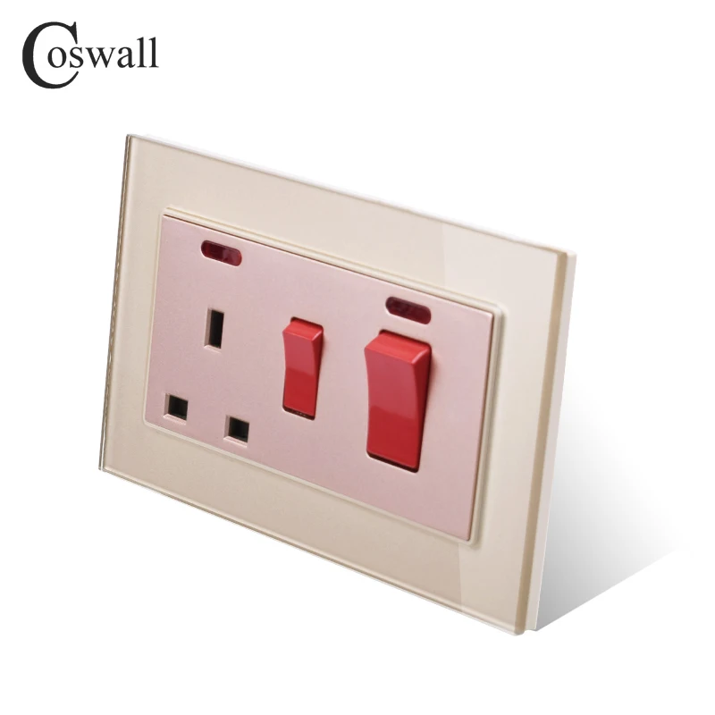 COSWALL 45A DP переключатель для настенной плиты Электрический+ 13A BS UK Стандартный переключаемый разъем с неоновой панелью из закаленного стекла размером 3x6