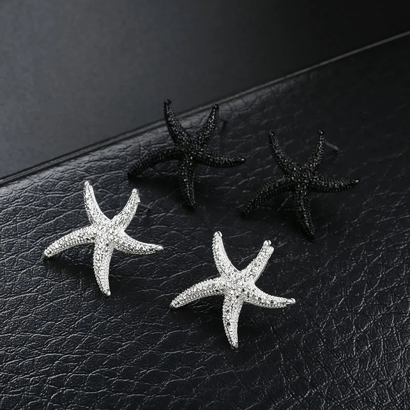 

New Fashion Starfish Stud Earrings For Women Men Black Silver Color Cute Ear Jewelry Gift For Wedding Party Brincos