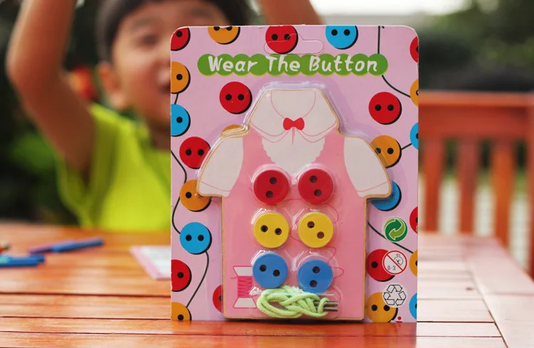 Kids Wear The Button Educational Toys Children Beads Lacing Board Wooden Toys Baby Sew On Buttons Early Teaching Game Toy 2