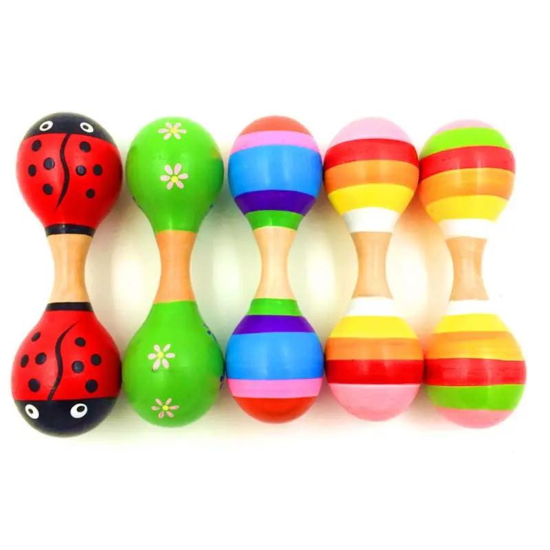 

Premium Quality New Double Head Colorful Wooden Maracas Baby Child Musical Instrument Rattle Shaker For Party Toy