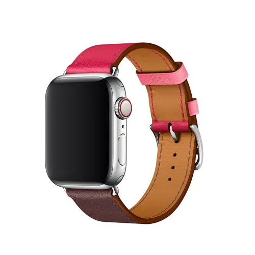 Хохлатый ремешок для apple watch band iwatch band Pulseira apple watch 5 4 44 мм 40 мм 42 мм 38 мм кожаный браслет для часов - Цвет ремешка: Rose red brown