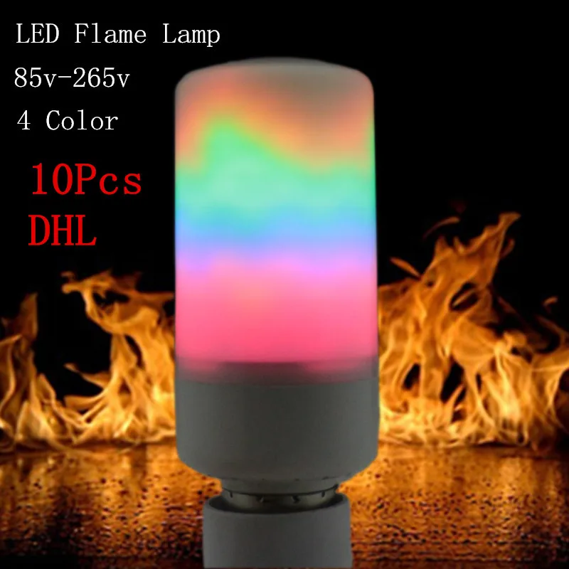 

DHL 10Pcs E27 E14 SMD2835 AC85-265V 4 colors LED flame lamp Flame Light Effect Fire Corn BulbFlickering Emulation Night Light