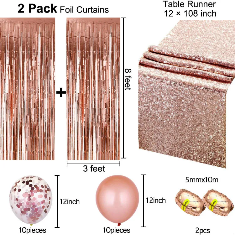 Украшение вечерние комплект, включает 2 шт. 3 по 8 футов полоса фольги двери шторы, 12 на 108 дюйм(ов) скатерти с пайетками бегун, 20 мяч настольный бегун дорожка на стол стола на стол украшения